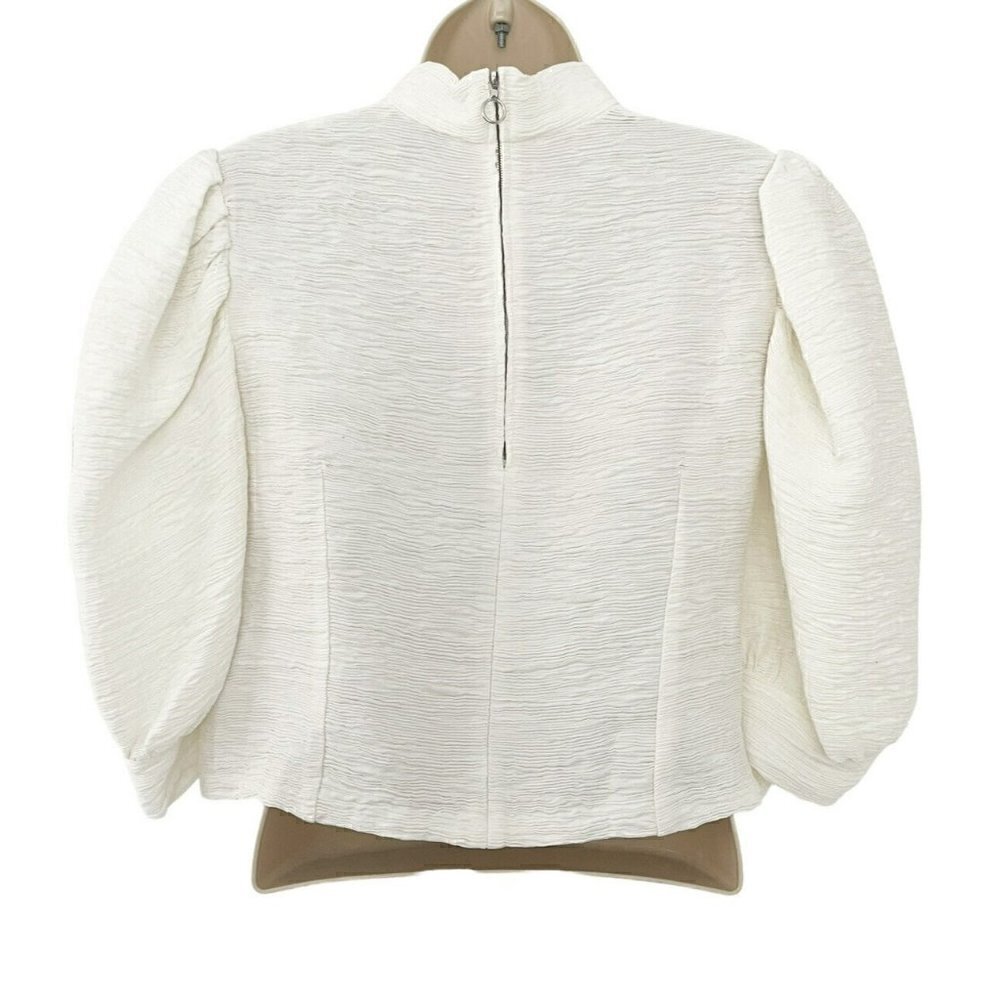 SANDRO Paris Janyce Womans Sz 3 (L) Ecru Puff Sleeve Cloqué Blouse Cropped Top - Picture 5 of 8